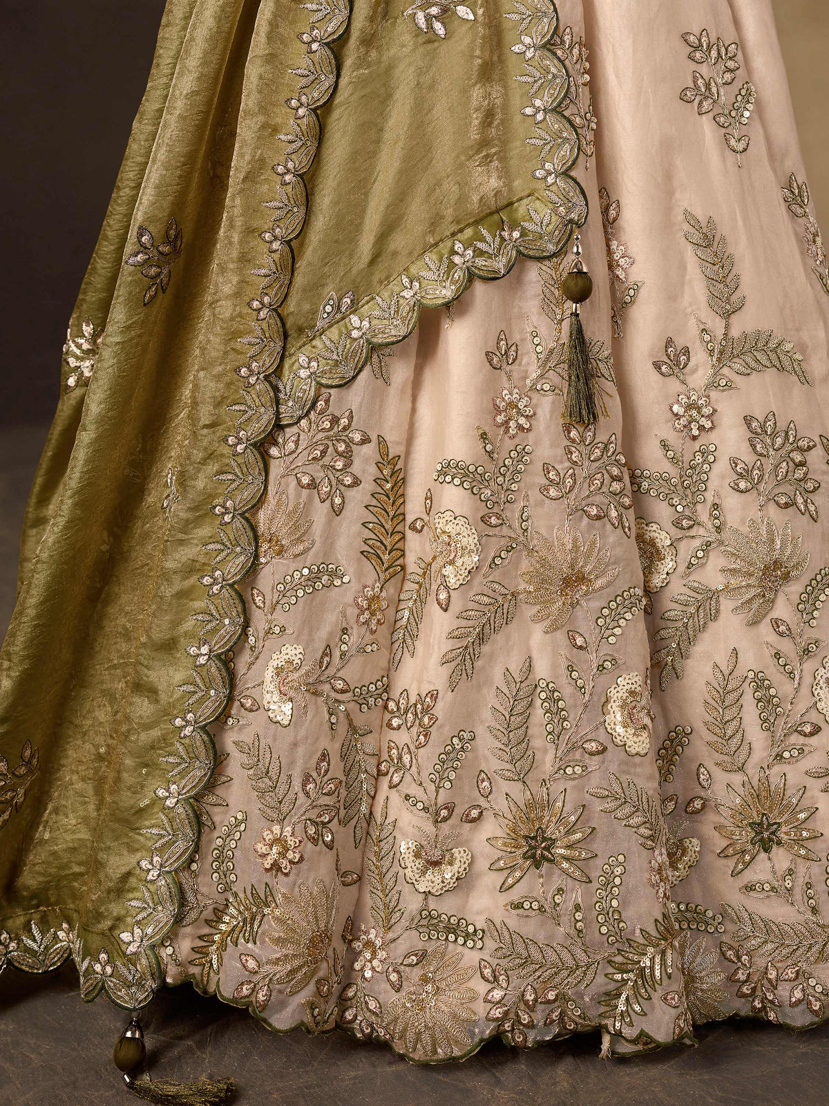 Graceful Cream Embroidered Silk Reception Wear Lehenga Choli