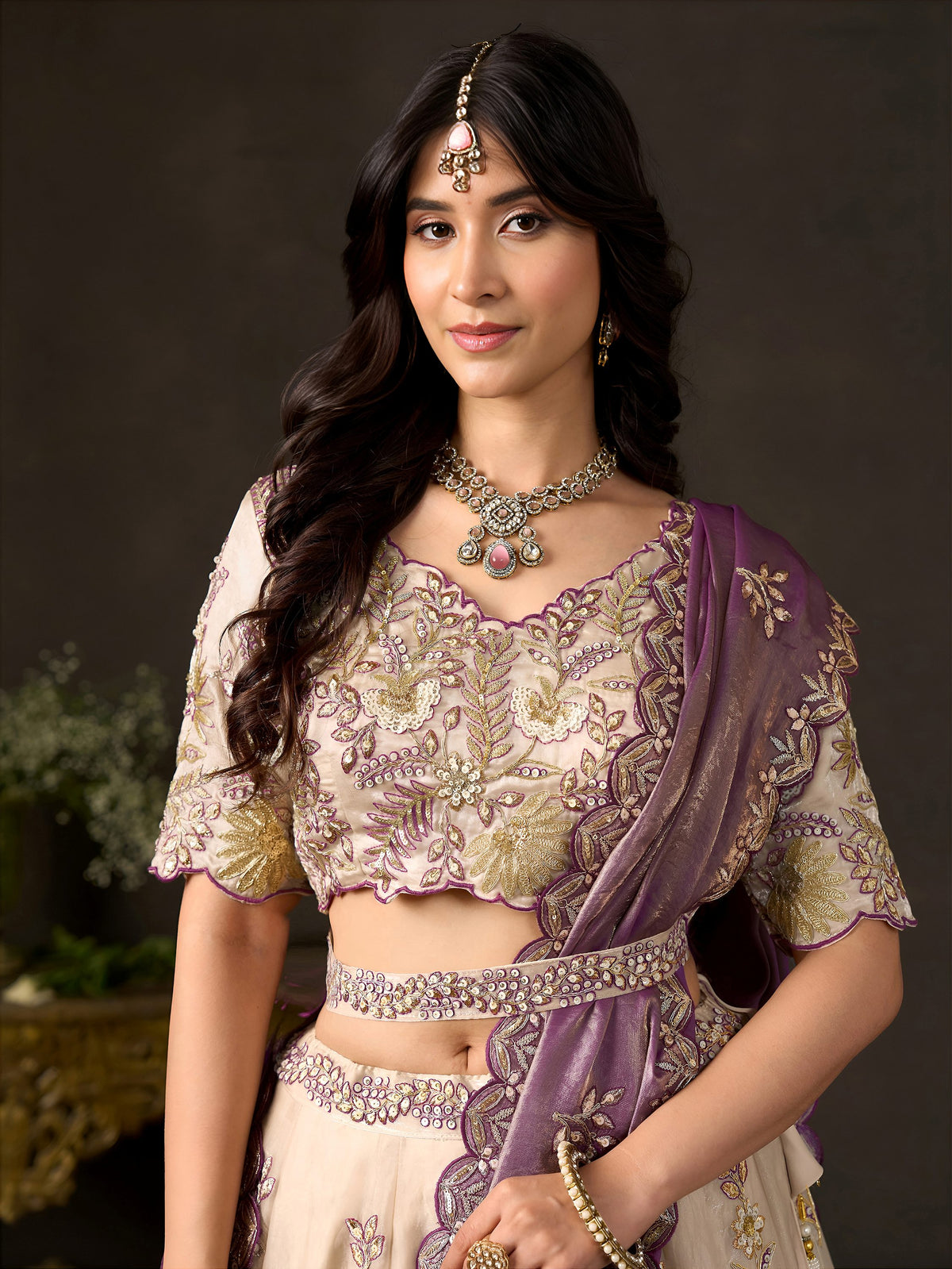Majestic Cream Sequins Work Silk Bridesmaid Wear Lehenga Choli