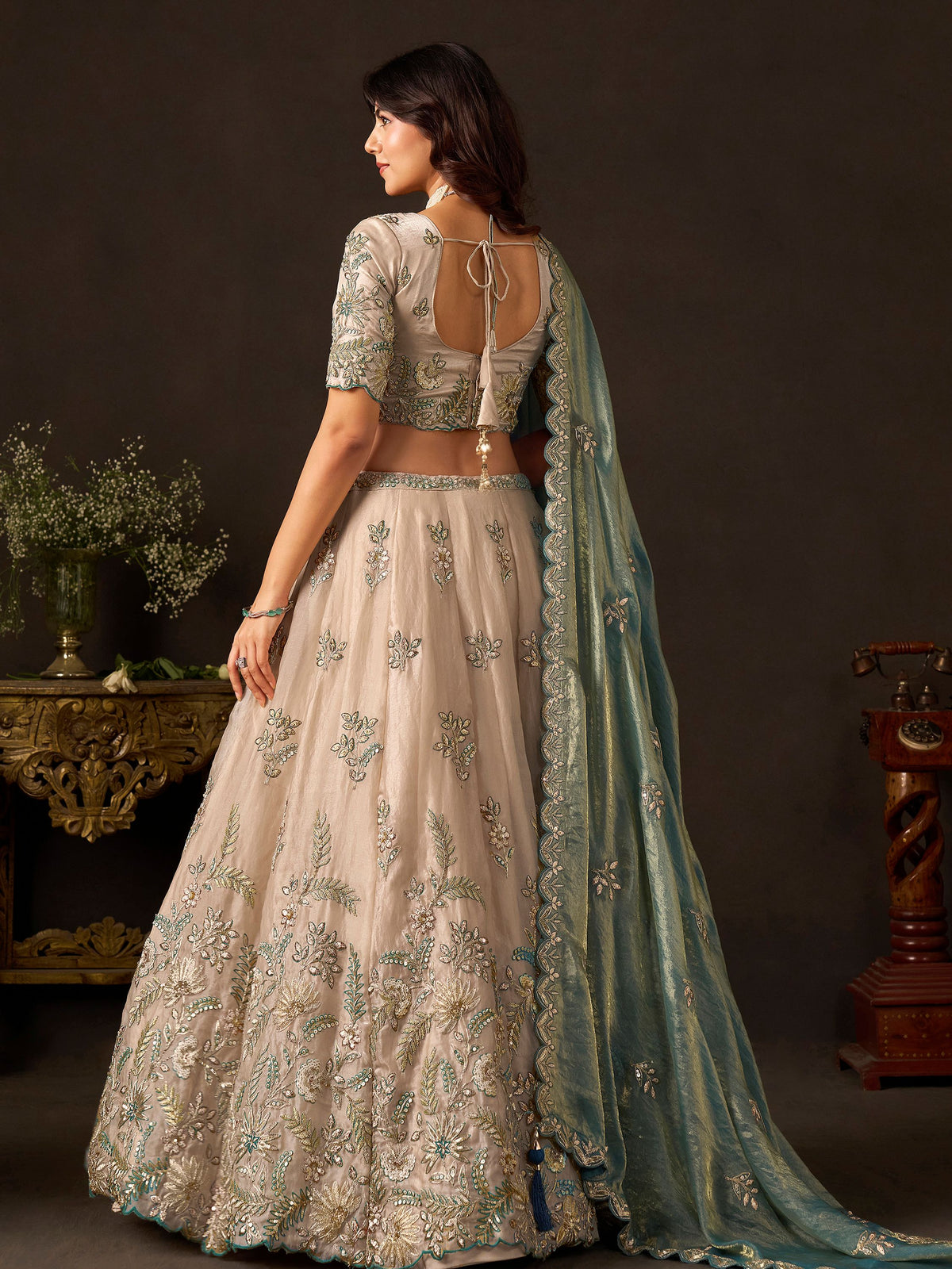 Magnificent Cream Sequins Work Silk Marriage Wear Lehenga Choli