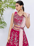 Glamorous Pink Embroidered Georgette Wedding Wear Lehenga Choli
