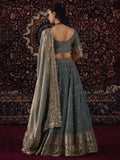 Elegant Grey Embroidered Silk Wedding Wear Lehenga Choli