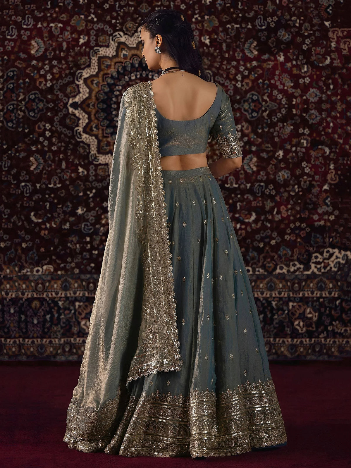 Elegant Grey Embroidered Silk Wedding Wear Lehenga Choli
