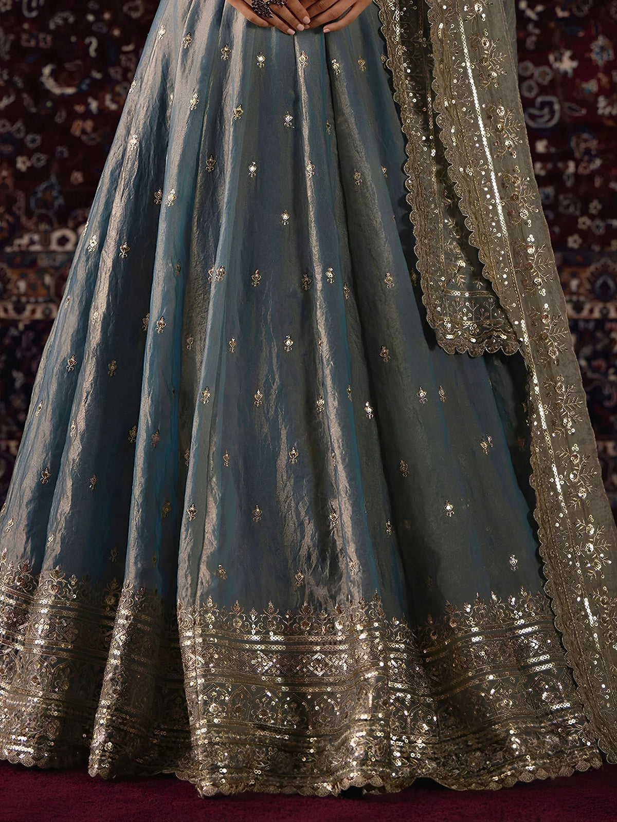 Elegant Grey Embroidered Silk Wedding Wear Lehenga Choli