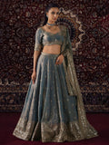 Elegant Grey Embroidered Silk Wedding Wear Lehenga Choli