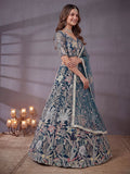 Stunning Blue Sequins Work Net Reception Wear Lehenga Choli
