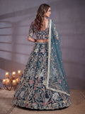 Stunning Blue Sequins Work Net Reception Wear Lehenga Choli