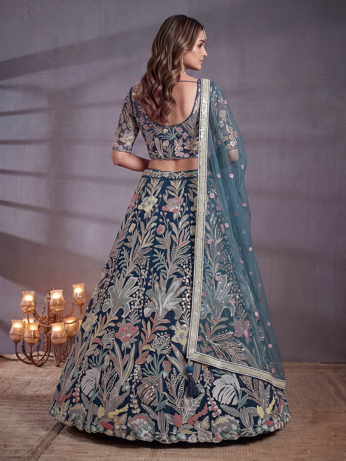 Stunning Blue Sequins Work Net Reception Wear Lehenga Choli