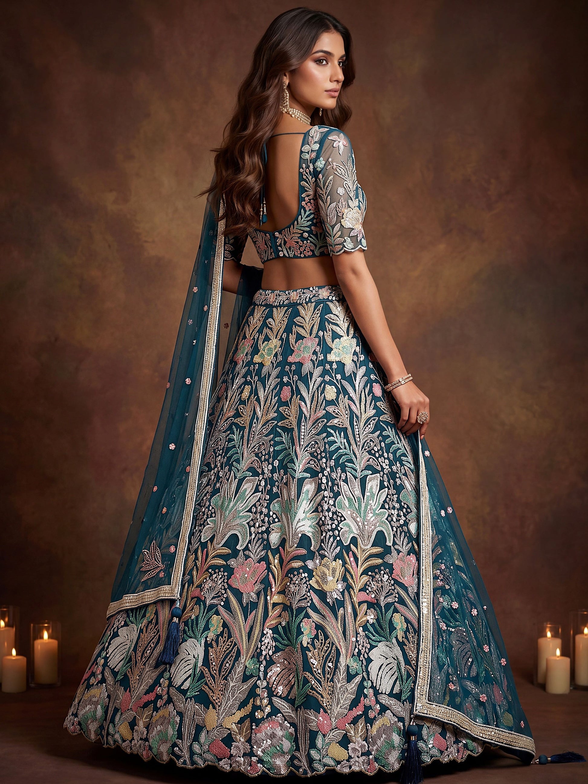 Amazing Teal Blue Embroidered Net Wedding Wear Lehenga Choli With Dupatta