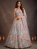 Lovely Lavender Embroidered Net Wedding Wear Lehenga Choli With Dupatta