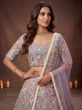 Lovely Lavender Embroidered Net Wedding Wear Lehenga Choli With Dupatta