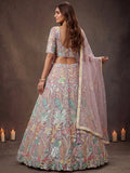 Lovely Lavender Embroidered Net Wedding Wear Lehenga Choli With Dupatta