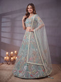 Elegant Sky Blue Sequins Work Net Reception Wear Lehenga Choli
