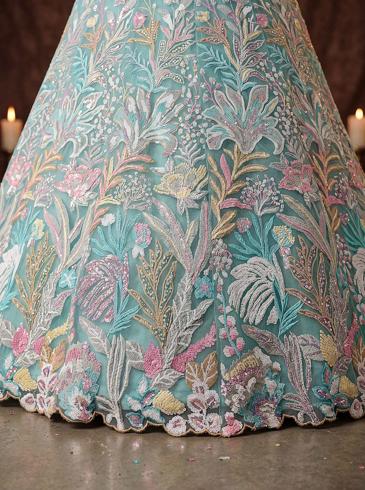 Elegant Sky Blue Sequins Work Net Reception Wear Lehenga Choli