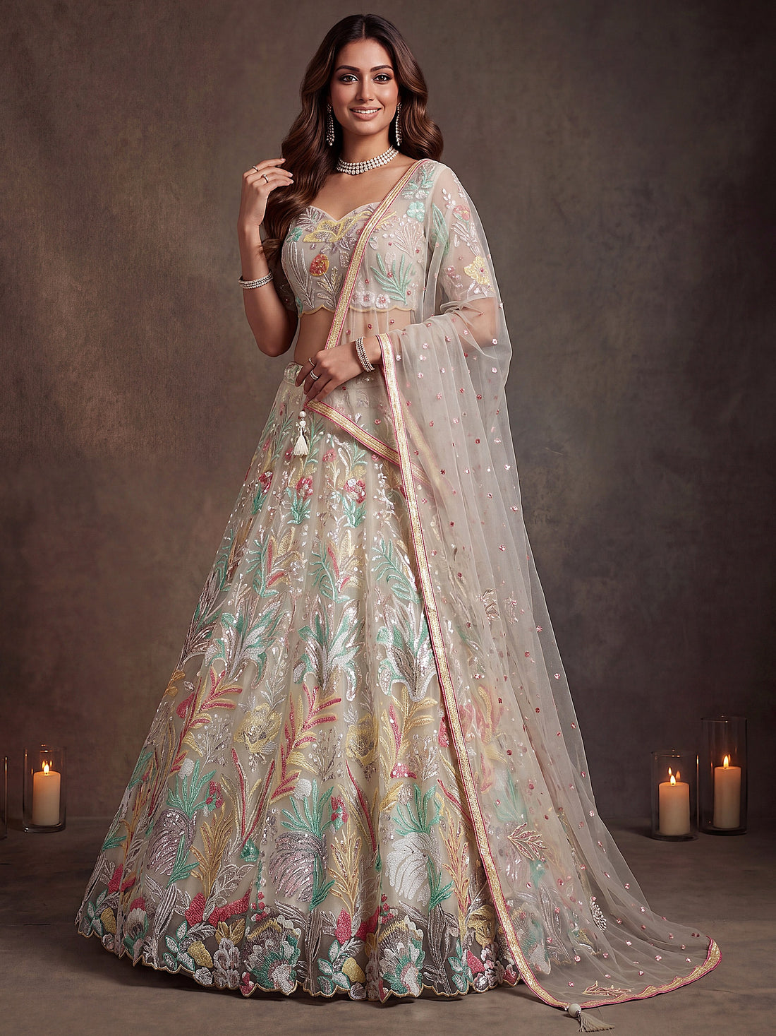 Charming Off-White Sequin Net Wedding Wear Lehenga Choli With Dupatta