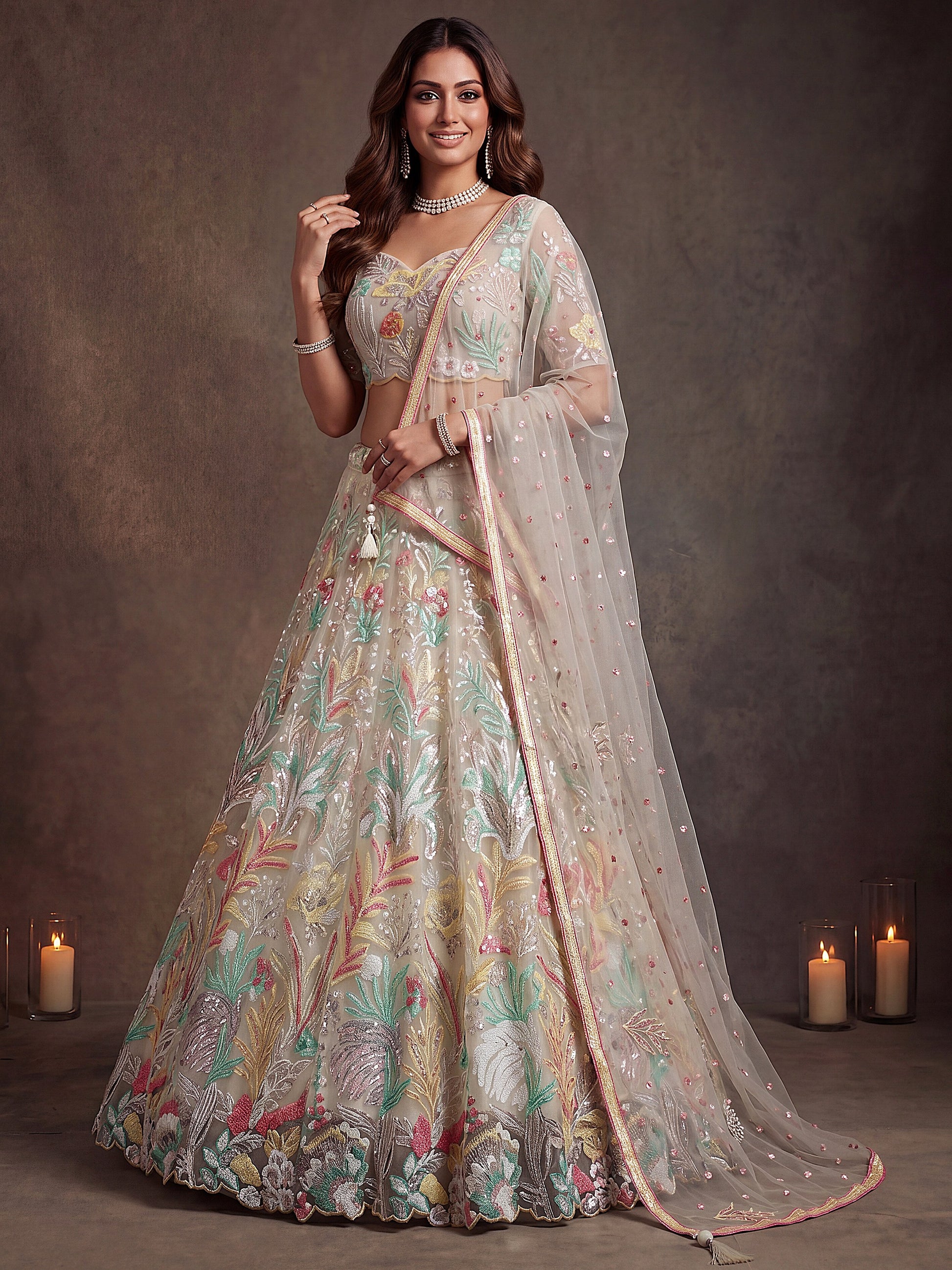 Charming Off-White Sequin Net Wedding Wear Lehenga Choli With Dupatta