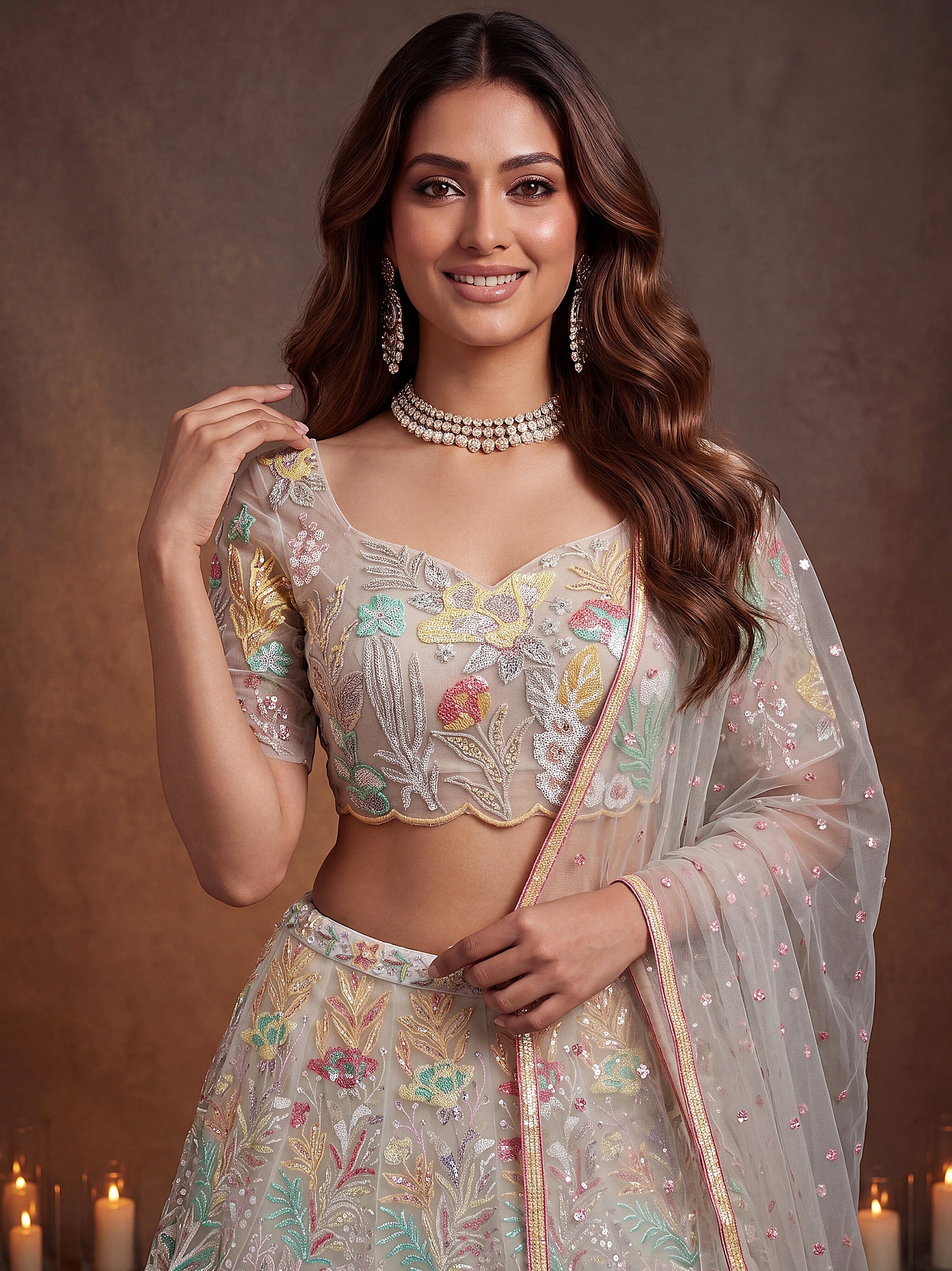 Charming Off-White Sequin Net Wedding Wear Lehenga Choli With Dupatta