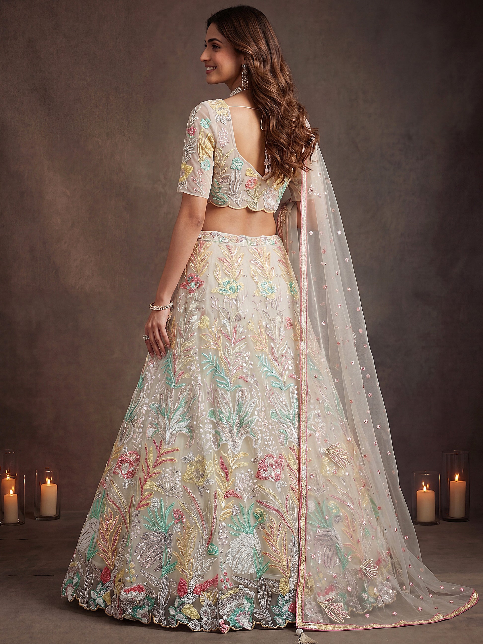 Charming Off-White Sequin Net Wedding Wear Lehenga Choli With Dupatta