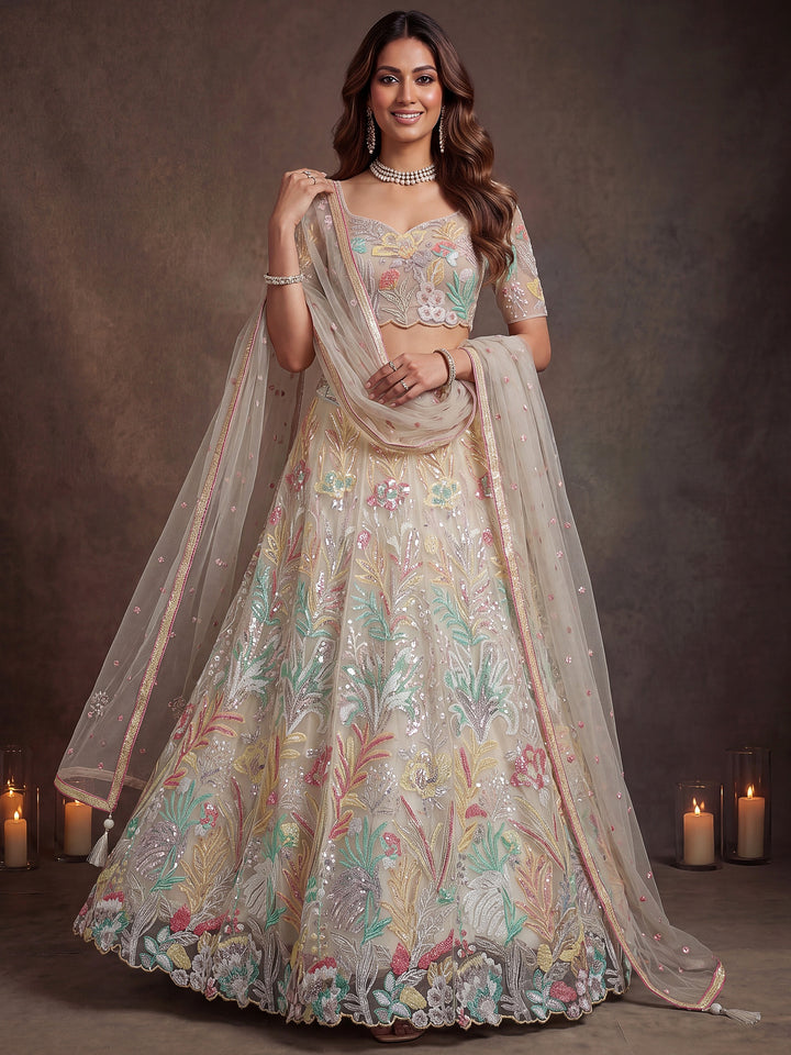 Charming Off-White Sequin Net Wedding Wear Lehenga Choli With Dupatta