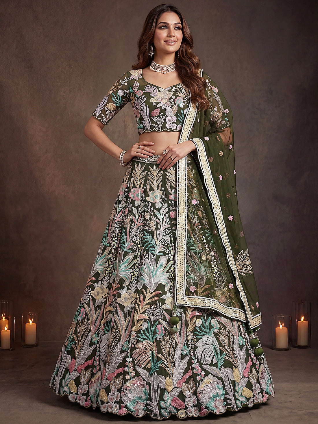 Adorable Green Sequins Net Receptions Wear Lehenga Choli With Dupatta