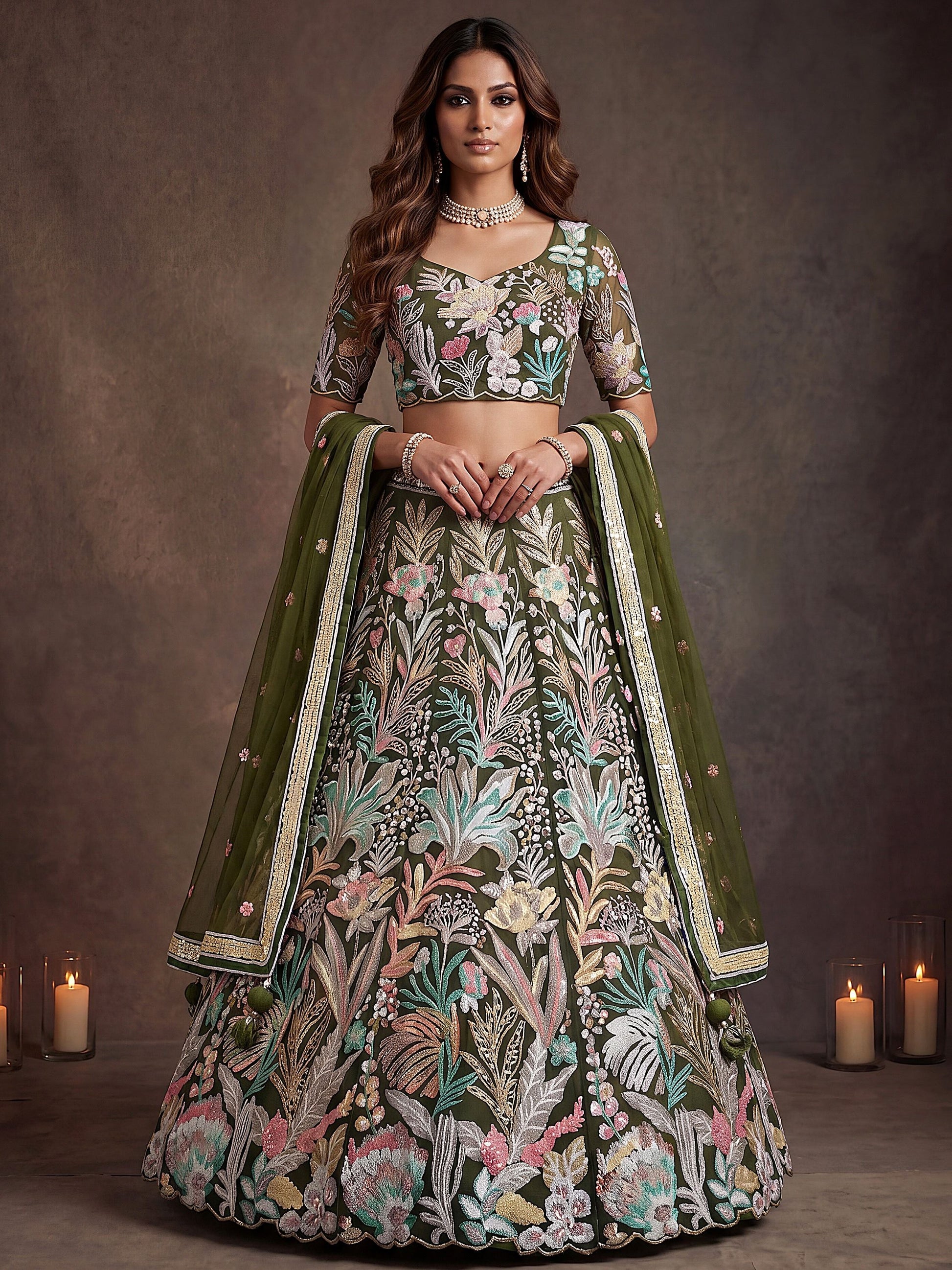 Adorable Green Sequins Net Receptions Wear Lehenga Choli With Dupatta