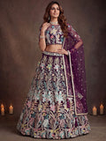 Dazzling Wine sequin  Net Reception Wear Lehenga Choli With Dupatta