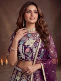 Dazzling Wine sequin  Net Reception Wear Lehenga Choli With Dupatta