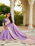 Gorgeous Lavender Zari Weaving Silk Engagement Wear Saree With Blouse