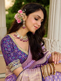 Gorgeous Lavender Zari Weaving Silk Engagement Wear Saree With Blouse