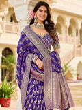 Glamorous Purple Zari Weaving Silk Wedding Wear Saree With Blouse