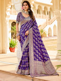 Glamorous Purple Zari Weaving Silk Wedding Wear Saree With Blouse