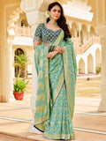 Alluring Pista Green Zari Weaving Silk Traditional Saree With Blouse
