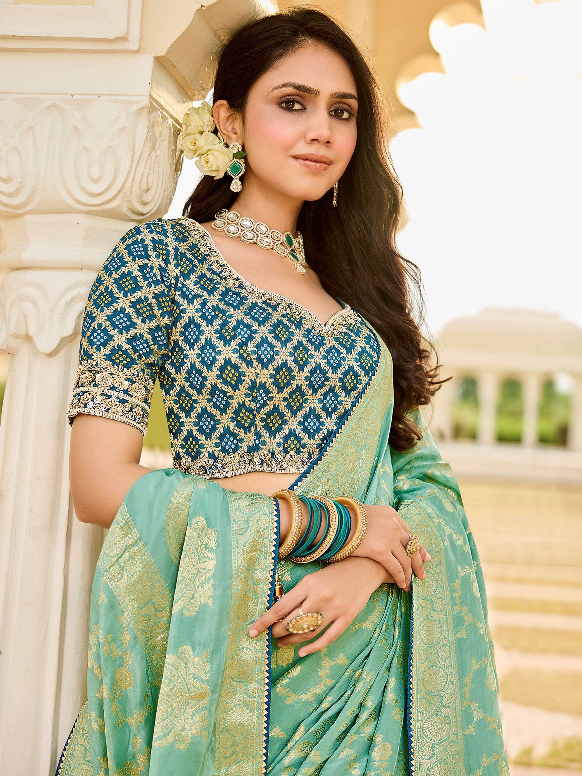 Alluring Pista Green Zari Weaving Silk Traditional Saree With Blouse