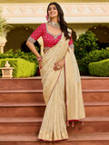 Great Beige Zari Weaving Silk Festive Wear Saree With Blouse