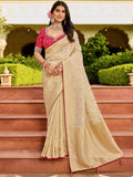 Great Beige Zari Weaving Silk Festive Wear Saree With Blouse