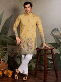 Stunning Yellow Sequins Viscose Silk Marriage Wear Men Kurta