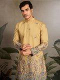 Stunning Yellow Sequins Viscose Silk Marriage Wear Men Kurta
