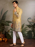 Stunning Yellow Sequins Viscose Silk Marriage Wear Men Kurta