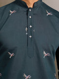 Phenomenal Bottle Green Sequins Embroidery Viscose Silk Wedding Wear Men Kurta