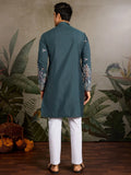 Phenomenal Teal Green Sequins Embroidery Viscose Silk Wedding Wear Men Kurta