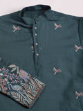 Phenomenal Teal Green Sequins Embroidery Viscose Silk Wedding Wear Men Kurta