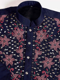 Stunning Navy Blue Sequins Viscose Silk Wedding Wear Men Kurta And Pant Set