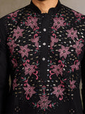 Tremendous Black Mirror Work Viscose Silk Event Wear Men Kurta Set