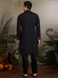 Tremendous Black Mirror Work Viscose Silk Event Wear Men Kurta Set