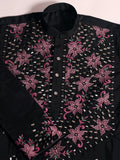 Tremendous Black Mirror Work Viscose Silk Event Wear Men Kurta Set