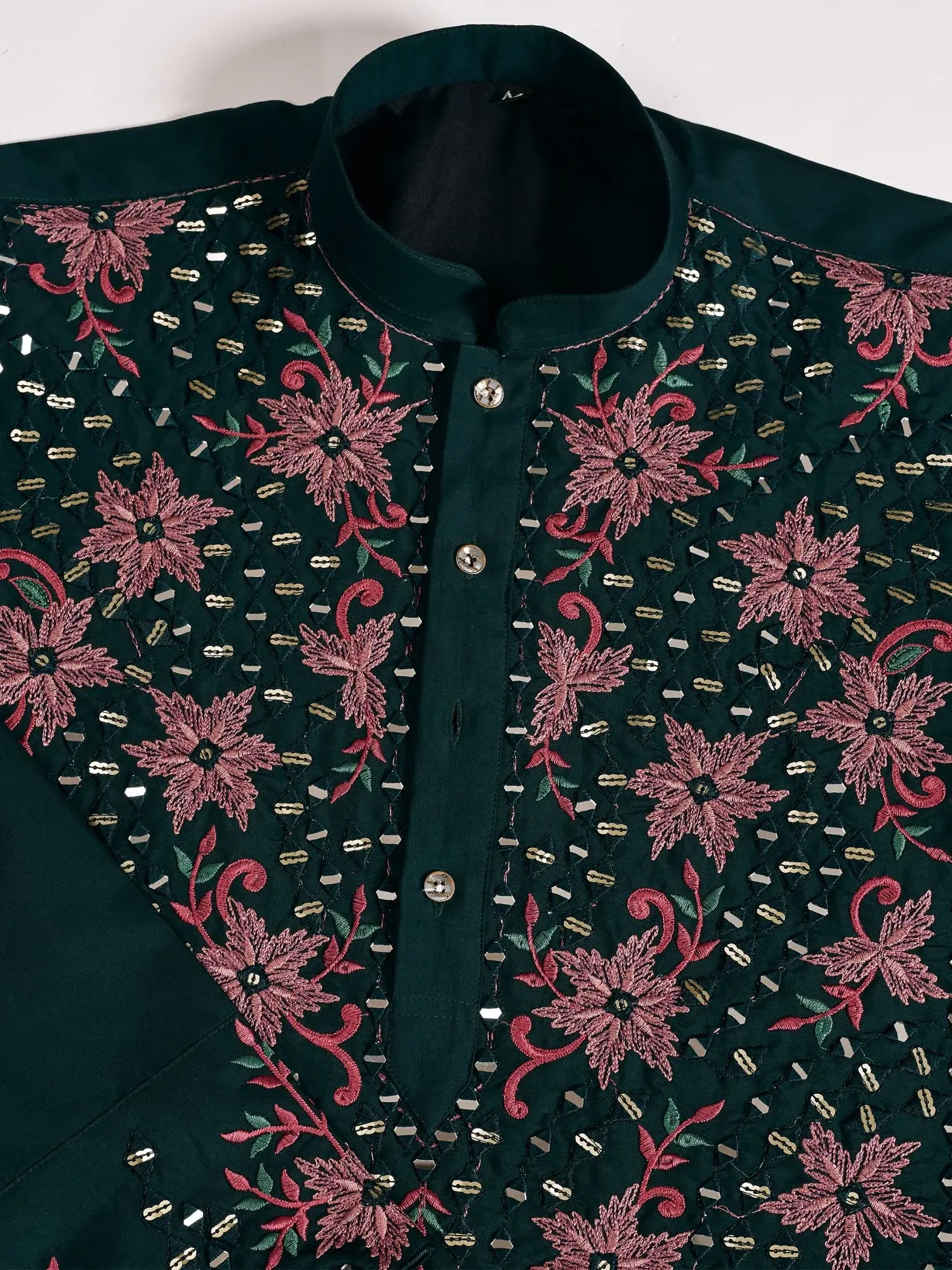 Classy Bottle Green Thread Work Viscose Silk Marriage Wear Men Kurta With Pant