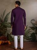 Great Wine Embroidered  Viscose Silk Traditional Men Kurta With Pant