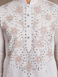 Terrific White Sequins Embroidered Viscose Silk Men Kurta With Pant