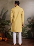 Marvelous Yellow Mirror Work Viscose Silk Haldi Wear Men Kurta With Pant