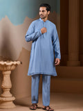 Notable Sky Blue Thread Work Silk Men Festive Wear Kurta Pant With Jacket