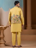 Amazing Yellow Floral Embroidered Silk Men Haldi Wear Kurta Pant With Jacket